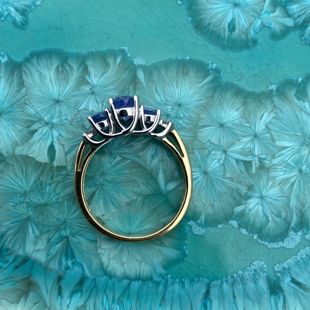 14K Yellow & White Gold Purple Stone (Tanzanite?) & Diamond Ring THL Approx 7 - Picture 5 of 16